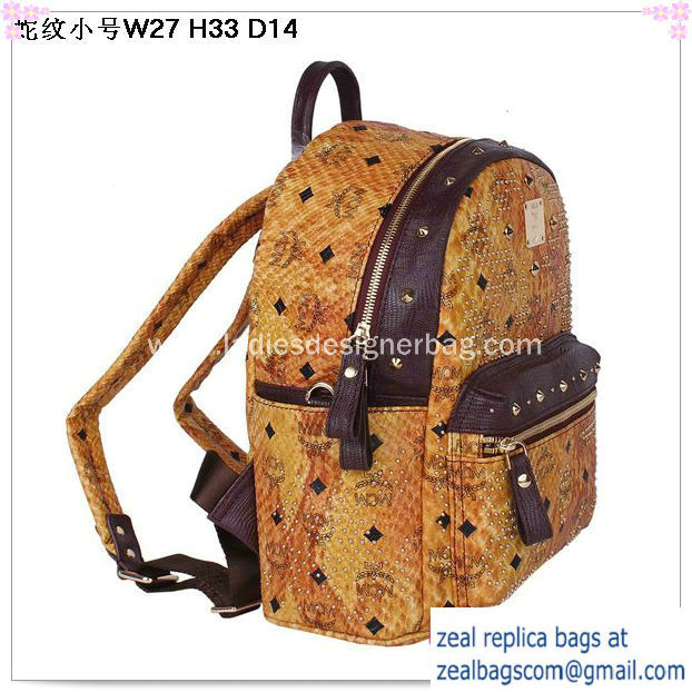 High Quality Replica MCM Armour Small Backpack Snake Leather MC2095S Wheat